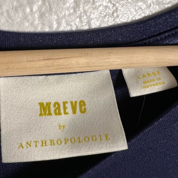 Maeve Anthropologie Ismene Navy Blue Metallic Cap Sleeve Drop Waist Midi Dress L - Picture 7 of 9